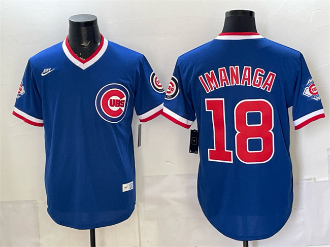 Men's Chicago Cubs #18 Shota Imanaga Royal 150th Anniversary Throwback Vapor Limited Stitched Baseball Jersey